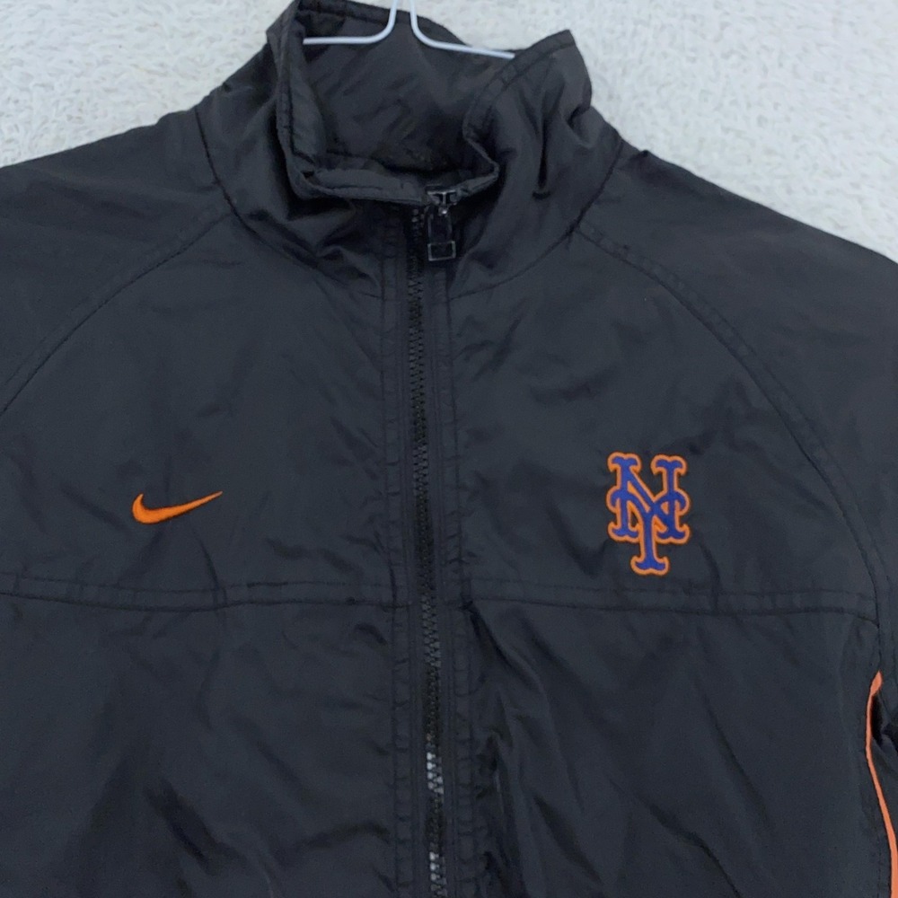 New York Mets Jacket Mens Medium Black Orange MLB Baseball Nike Windbreaker